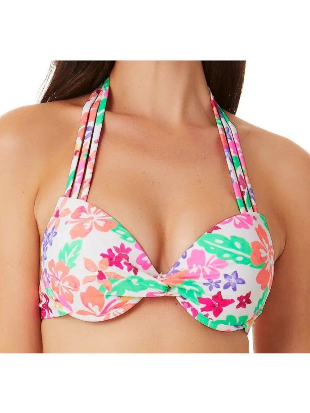 California Waves Juniors' Strappy Underwire Bikini Top, Floral Multi, D/DD Cups